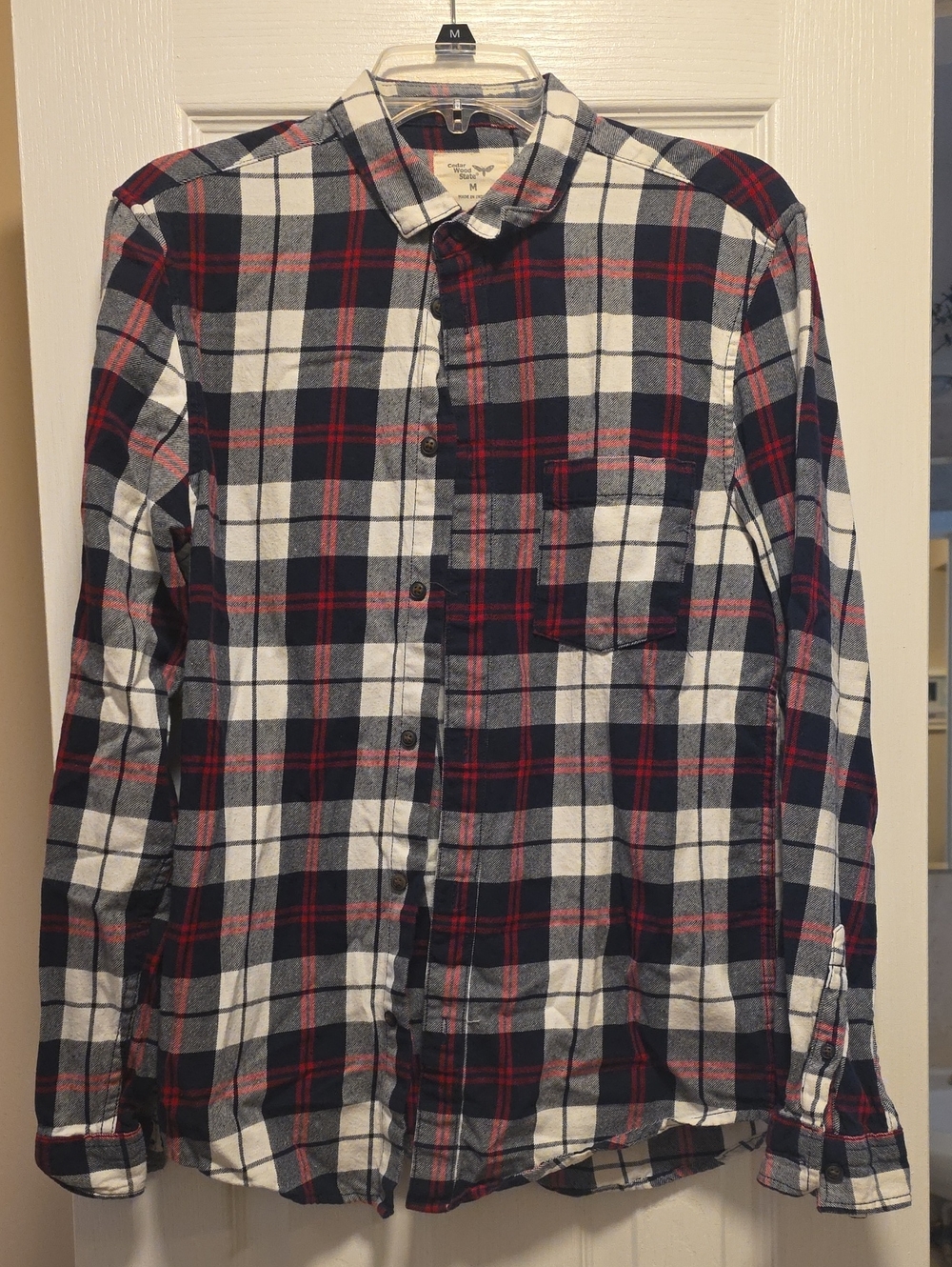 Men's Plaid Button-Down Shirt in Red, Black & White